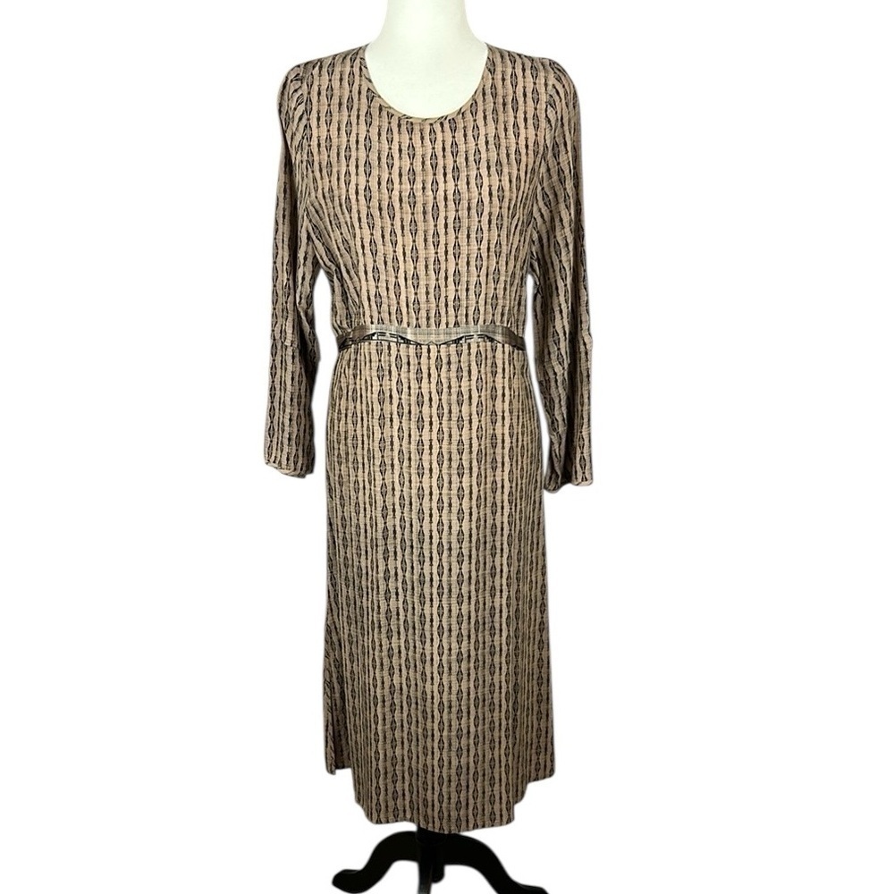 Munthe Modest Classic Retro Geometric Long Sleeve Dress Size EU 38 Medium Tan